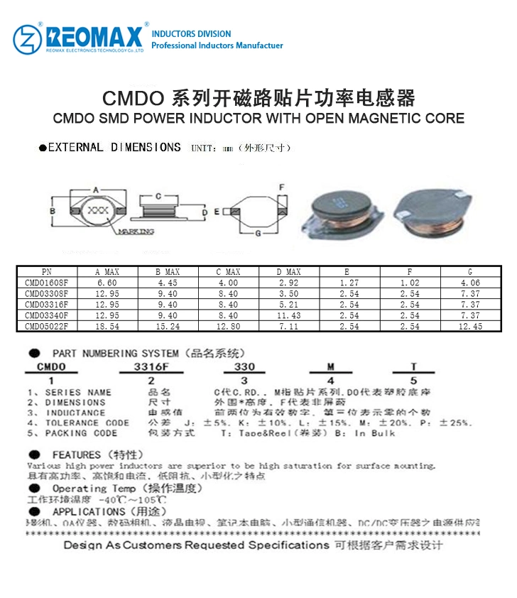 Cmdo SMD Open Magnetic Power Inductor 3308