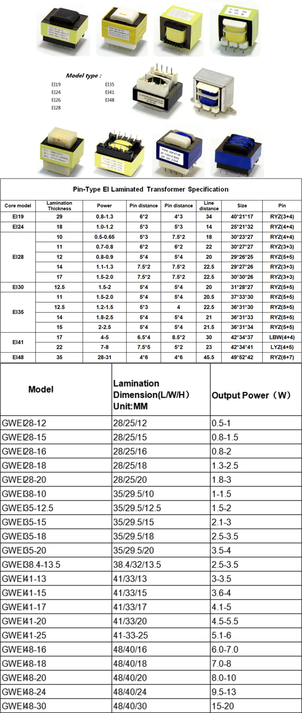 220V 24V 1.5va 8va Low Frequency Lead Type Ei Transformer